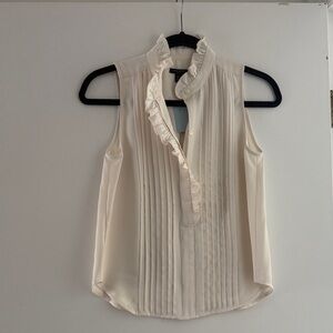 Ann Taylor Ivory Sleeveless Ruffle Blouse